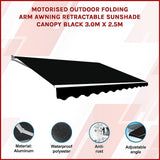 NNEDSZ Motorised Outdoor Folding Arm Awning Retractable Sunshade Canopy Black 3.0m x 2.5m