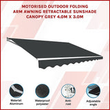 NNEDSZ Motorised Outdoor Folding Arm Awning Retractable Sunshade Canopy Grey 4.0m x 3.0m