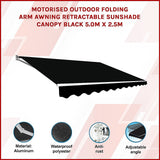 NNEDSZ Motorised Outdoor Folding Arm Awning Retractable Sunshade Canopy Black 5.0m x 2.5m