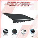 NNEDSZ Motorised Outdoor Folding Arm Awning Retractable Sunshade Canopy Grey 5.0m x 3.0m