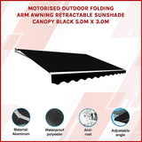 NNEDSZ Motorised Outdoor Folding Arm Awning Retractable Sunshade Canopy Black 5.0m x 3.0m