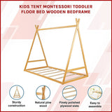 NNEDSZ Kids Tent Montessori Toddler Floor Bed Wooden Bedframe