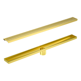 NNEDSZ 900mm Bathroom Shower Brushed Brass Grate Drain w/ Centre outlet Floor Waste Square Pattern