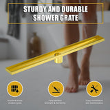 NNEDSZ 800mm Bathroom Shower Brushed Brass Grate Drain w/ Centre outlet Floor Waste