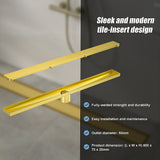 NNEDSZ 800mm Tile Insert Shower Bathroom Brushed Brass Grate Drain w/ Centre outlet Floor Waste