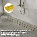 NNEDSZ 800mm Tile Insert Shower Bathroom Brushed Brass Grate Drain w/ Centre outlet Floor Waste