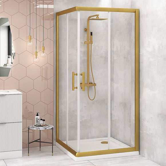 NNEDSZ Adjustable 1100x1200mm Double Sliding Door Glass Shower Screen in Gold