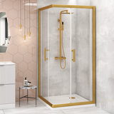 NNEDSZ Adjustable 1100x1200mm Double Sliding Door Glass Shower Screen in Gold