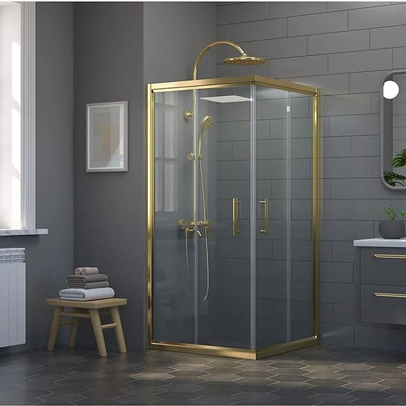 NNEDSZ Adjustable 1200x1000mm Double Sliding Door Glass Shower Screen in Gold
