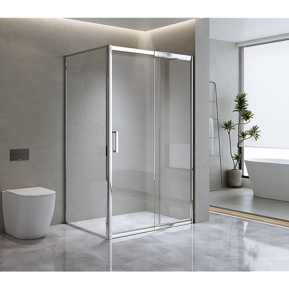 NNEDSZ 150mm Adjustable (1700x1010mm) Single Door Corner Sliding Glass Shower Screen in Chrome