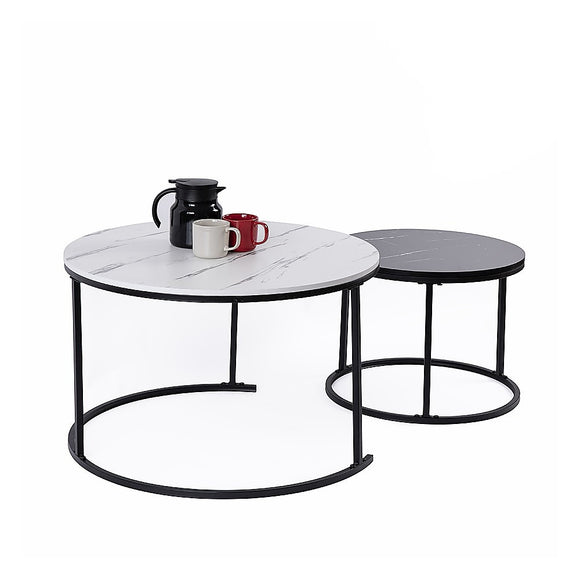 NNEDSZ Set of 2 Coffee Table Round Marble Nesting Side End Table Furniture
