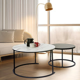 NNEDSZ Set of 2 Coffee Table Round Marble Nesting Side End Table Furniture