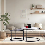 NNEDSZ Set of 2 Coffee Table Round Marble Nesting Side End Table Furniture