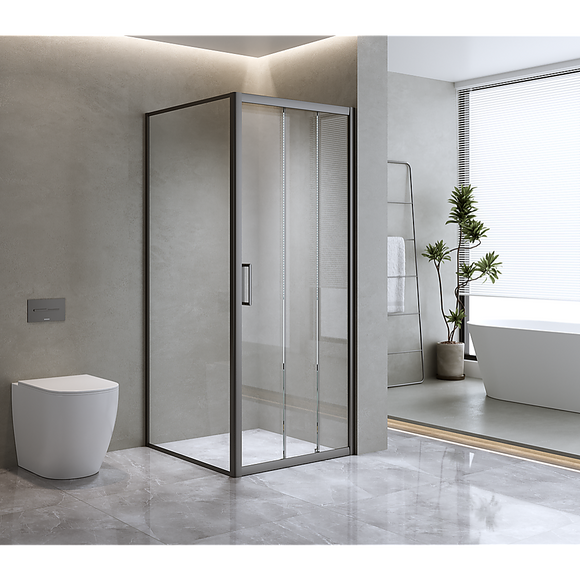 NNEDSZ 40mm Adjustable Contemporary Corner Sliding Black Shower Screen 116x80cm
