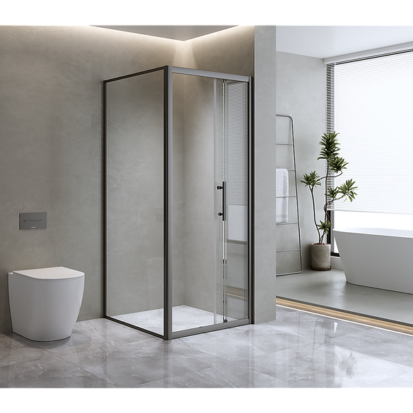 NNEDSZ 40mm Adjustable Contemporary Corner Sliding Black Shower Screen 120x80cm