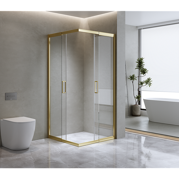 NNEDSZ Adjustable 1000x1200mm Double Sliding Door Glass Shower Screen in Gold