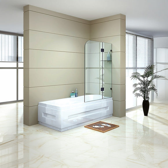 NNEDSZ 90cm Frameless Glass Bath Screen with Stainless Steel Brackets - Gold