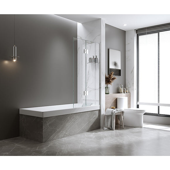 NNEDSZ 100cm Frameless Glass Bath Screen with Channel and Stainless Steel Hinges- Gunmetal
