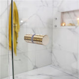 NNEDSZ 120cm Wall to Wall Frameless Shower Screen with Gold Brackets and SS Hinges, Round Knob Handle
