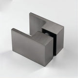 100cm Frameless Wall-to-Wall Shower Screen with Gunmetal Wall & Floor F Bracket, Brass Hinges & Square Double Pull Handle