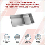 NNEDSZ 641 x 336 x 101mm Shower Niche Double Shelf Organizer No Tile Needed in Stainless Steel Finish