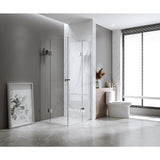 NNEDSZ 90x100cm Double Door Corner Shower Screen with Chrome Brackets and SS Hinges, Square double pull Handle