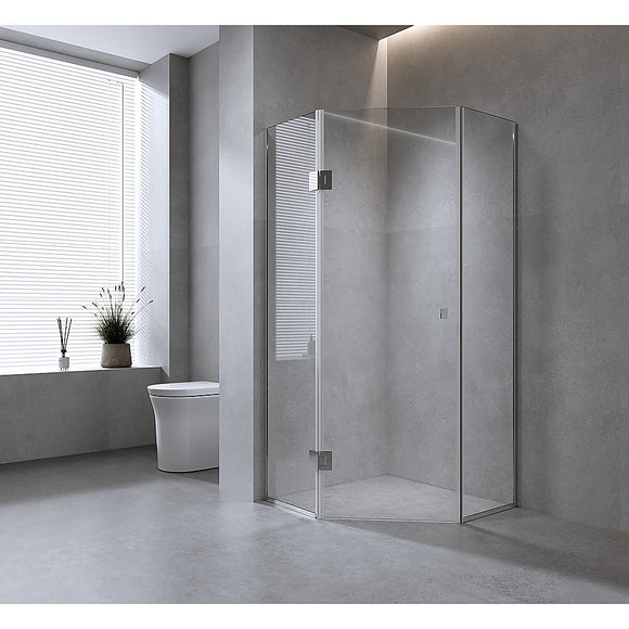 NNEDSZ 100cm Frameless Diamond Shower Screen with Channels and SS Hinges - Black