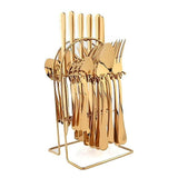NNEDSZ Tableware 24PC Gold Cutlery Set SS304 Household Knife Fork Spoon Kitchen with Storage Rack Dinner Service