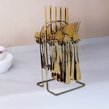 NNEDSZ Tableware 24PC Gold Cutlery Set SS304 Household Knife Fork Spoon Kitchen with Storage Rack Dinner Service