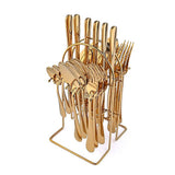 NNEDSZ Tableware 24PC Gold Cutlery Set SS304 Household Knife Fork Spoon Kitchen with Storage Rack Dinner Service