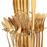 NNEDSZ Tableware 24PC Gold Cutlery Set SS304 Household Knife Fork Spoon Kitchen with Storage Rack Dinner Service