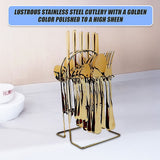 NNEDSZ Tableware 24PC Gold Cutlery Set SS304 Household Knife Fork Spoon Kitchen with Storage Rack Dinner Service