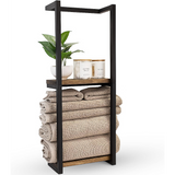 NNEDSZ Stylish Bathroom Towel Storage Rack with Wooden Shelves