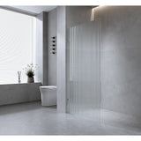 NNEDSZ 120cm Reeded Single Shower Glass Screen with Black Wall & Floor U Brackets