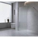 NNEDSZ 120cm Reeded Single Shower Glass Screen with Black Wall & Floor U Brackets