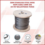 NNEDSZ 50m Stainless Steel Wire Rope Cable 5mm 316 A4 7x7 Balustrade Fence