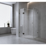 90cm Frameless Diamond Shower Screen with Gunmetal Brackets and Brass Hinges, Round Handle