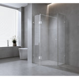 NNEDSZ 90cm Frameless Diamond Shower Screen with Chrome Brackets and SS Hinges, Round Handle