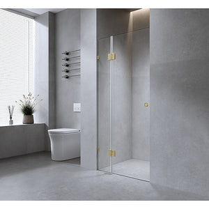 NNEDSZ 120cm Wall to Wall Frameless Shower Screen with Black Brackets and SS Hinges, Round Handle