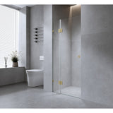 NNEDSZ 120cm Wall to Wall Frameless Shower Screen with Black Brackets and SS Hinges, Round Handle