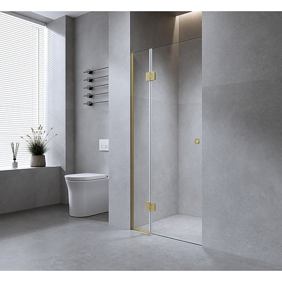 NNEDSZ 120cm Wall to Wall Frameless Shower Screen with White Channel and SS Hinges , Round Handle