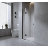 NNEDSZ 90cm Wall to Wall Frameless Shower Screen with Black Channel and Brass Hinges , Round Handle