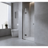 NNEDSZ 120cm Wall to Wall Frameless Shower Screen with Black Channel and Brass Hinges , Round Handle