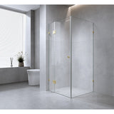 NNEDSZ 120x90cm Corner Frameless Shower Screen with White Brackets and SS Hinges, Round Handle