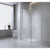 NNEDSZ 120x90cm Corner Frameless Shower Screen with White Channel and SS Hinges, Round Handle
