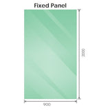 100x90cm Corner Frameless Shower Screen with Gunmetal Brackets and Brass Hinges, Round Handle