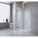 NNEDSZ 120x80cm Corner Frameless Shower Screen with Black Brackets and Brass Hinges, Round Handle