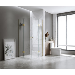 NNEDSZ 120x120cm Double Door Corner Shower with Chrome Channels and SS Hinges, Round Handle
