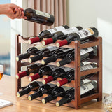 NNEDSZ Bamboo Wine Rack Free Standing 15 Bottles with 6 Glasses Holder Storage in Brown