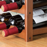 NNEDSZ Bamboo Wine Rack Free Standing 15 Bottles with 6 Glasses Holder Storage in Brown